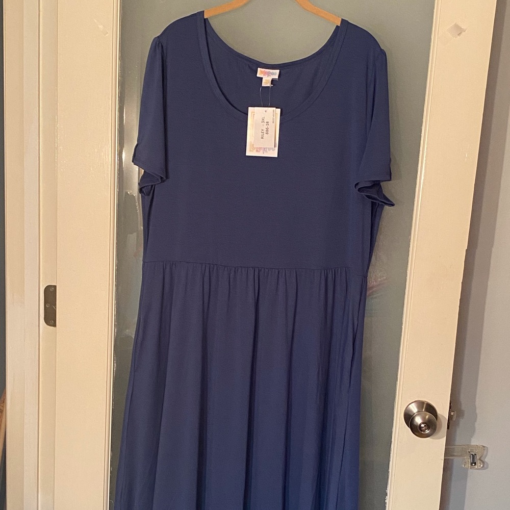 ✔️LuLaRoe Riley Blue Scoop Neck Midi Dress, EUC
